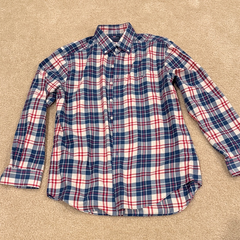 Vineyard Vines Men's Red, White & Navy Plaid Button-Down Shirt